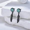 wholesale 925 Sterling Silver Feather & Turquoise Dangle Drop Earrings-0-2