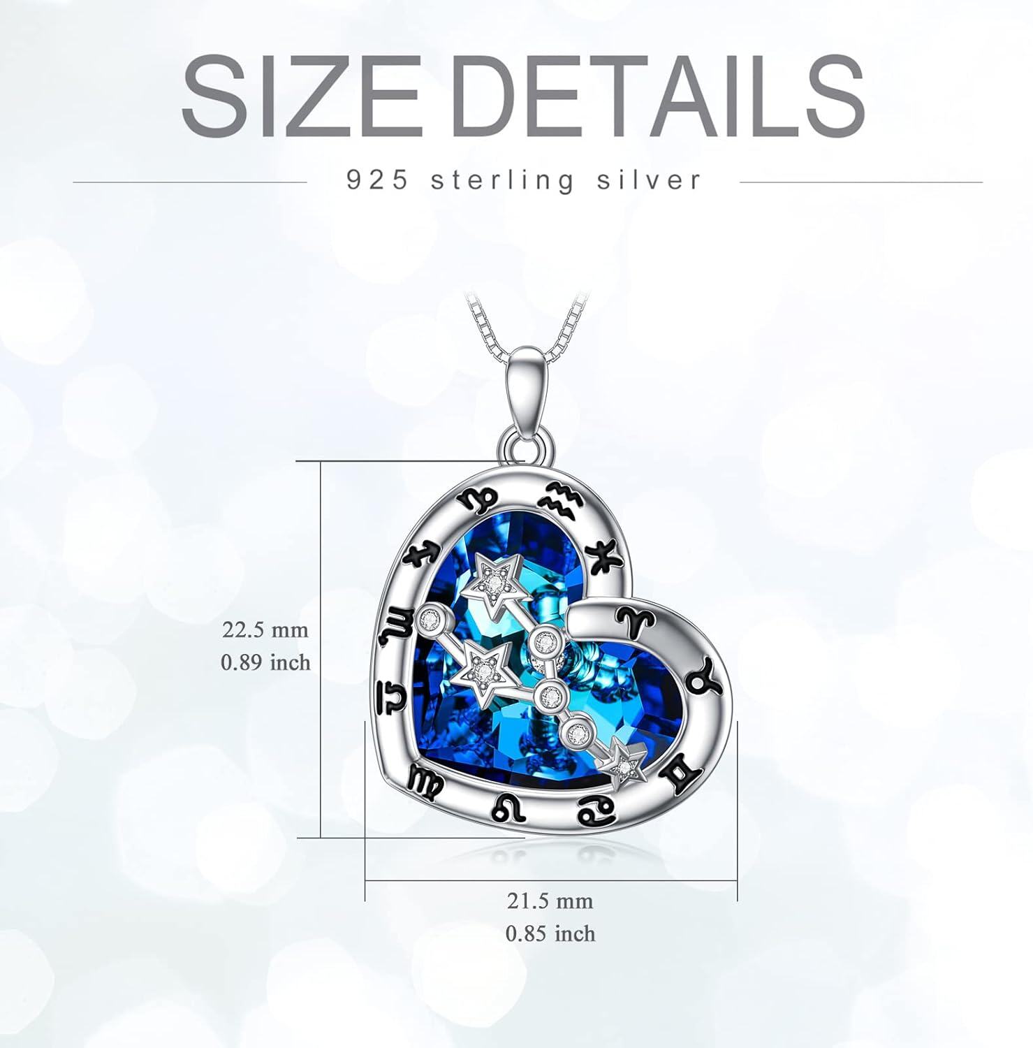 wholesale 925 Sterling Silver Blue Crystal Heart Zodiac Constellation Pendant Necklace-0-2