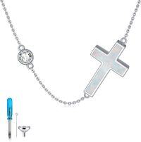 wholesale 925 Sterling Silver Cross Cremation Jewelry with Opal and Turquoise Pendant Keepsake Urn Necklace-Opal-cross