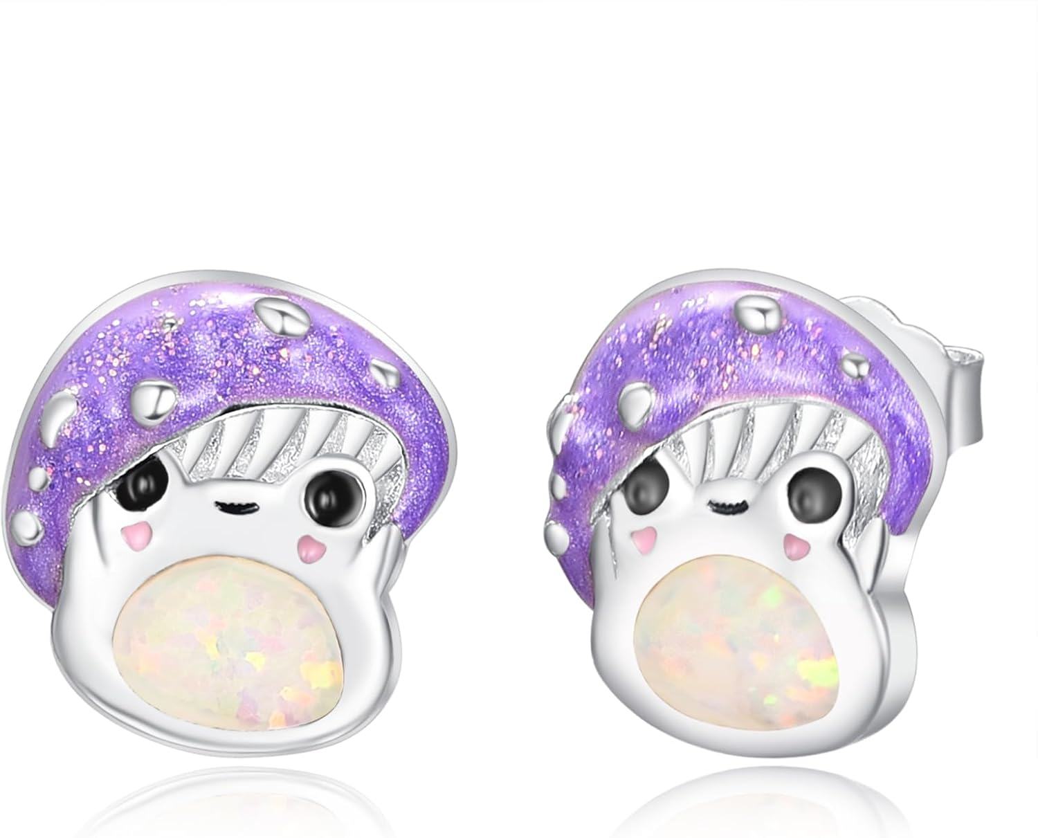Sterling Silver Opal CZ Mushroom Stud Earrings for Women-0-0