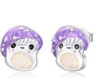 wholesale 925 Sterling Silver Purple Glitter Crystal Frog Ear Studs for Girls and Women-opal mushroom frog