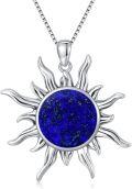 wholesale 925 Sterling Silver Lapis Lazuli Sun Charm Necklace - 18.2 Rhodium Plated Chain, 13mm Pendant-0-0