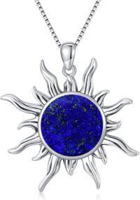 wholesale 925 Sterling Silver Lapis Lazuli Sun Charm Necklace - 18.2 Rhodium Plated Chain, 13mm Pendant-E_Lapis Lazuli