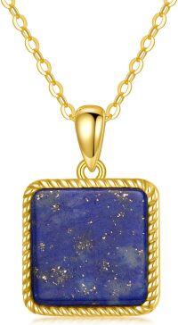 wholesale 14K Gold Blue Stone Square Pendant Necklace for Women-Lapis Lazuli