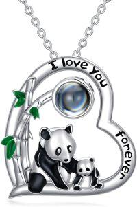 wholesale 925 Sterling Silver 925 Panda Heart Projection I love you forever Pendant Necklaces Gifts for Women-C-Panda-C-Panda+Photo-C-Panda+Photo Fill