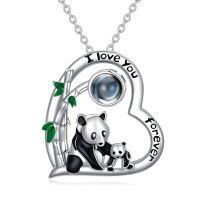 wholesale 925 Sterling Silver Panda Mother Baby Heart Projection Pendant Necklace I Love You Forever-C-Panda-C-Panda+Photo-C-Panda+Photo Fill