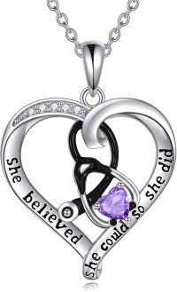wholesale 925 Sterling Silver She Believed So She Did Heart Necklace-03 Mar-Aquamarine