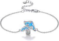 wholesale 925 Sterling Silver Blue Fire Opal Heart-Shaped Mushroom Pendant Chain Bracelet for Women Gifts-Mushroom Bracelet