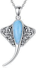 wholesale 925 Sterling Silver & Larimar Stingray Pendant Necklace, Manta Ray Ocean Jewelry Gift for Women-0-0