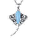 wholesale 925 Sterling Silver Blue Larimar Stingray Pendant With Chain-0-0