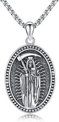 wholesale 925 Sterling Silver Santa Muerte Grim Reaper Pendant Necklace  Gothic Jewelry for Men-B-Santa Muerte