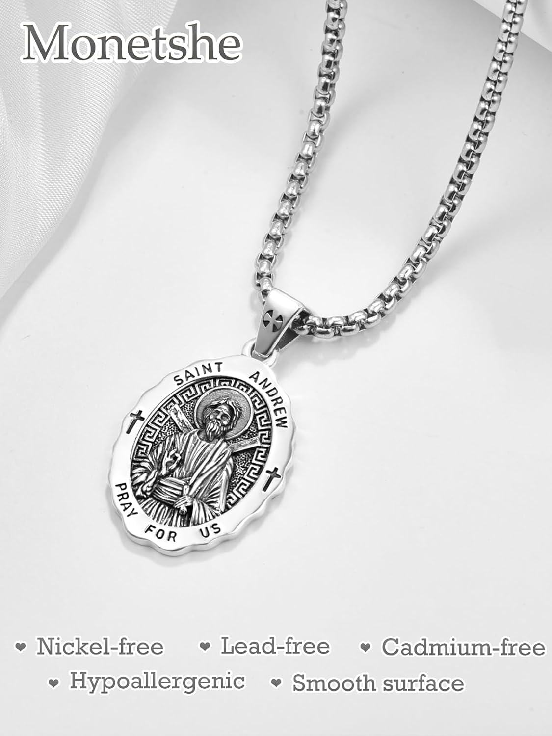 Sterling Silver Catholic Pendant Necklaces w 2 0mm Chain Patron Saint Medals Pray for Us Christian Jewelry Gifts-0-4