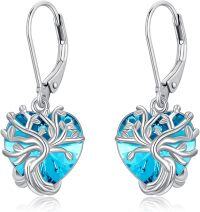 wholesale Sterling Silver Austrian Crystal Tree of Life Dangle Earrings-March