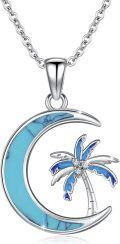 wholesale 925 Sterling Silver Palm Tree in Crescent Moon Pendant with Turquoise and Opal Crystals-0-0