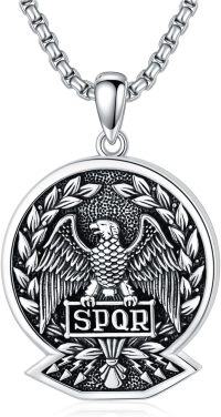 wholesale 925 Sterling Silver Roman Eagle SPQR Pendant Necklace for Men & Women-1-Oxidized SPQR Eagle Necklace