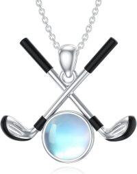 wholesale 925 Sterling Silver Moonstone Crossed Golf Clubs Pendant Necklace for Women Sporty s-01-Golf
