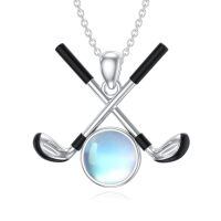 wholesale 925 Sterling Silver Crossed Golf Clubs Necklace Wholesale With Moonstone-01-Golf