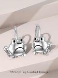 wholesale 925 Sterling Silver Hypoallergenic Frog Leverback Hoop Earrings for Women-0-2
