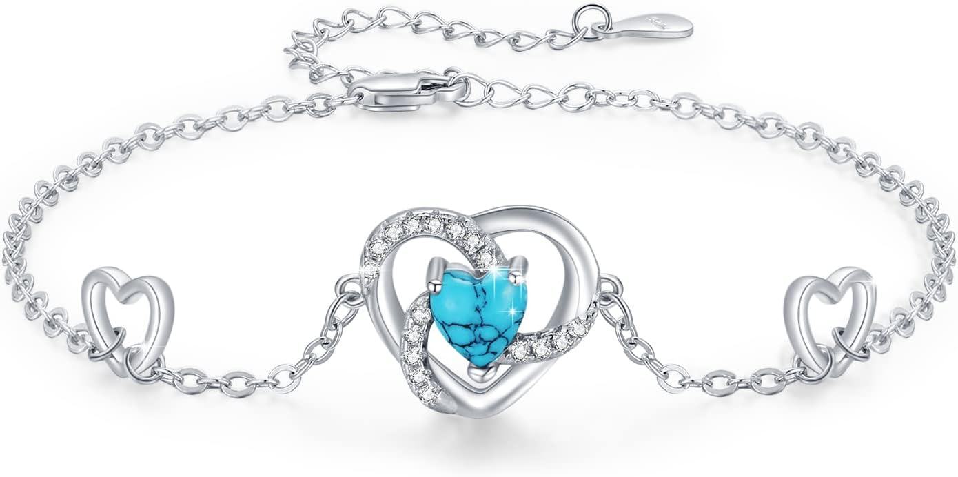 Sterling Silver Opal Turquoise Heart Bracelet I Love You to the Moon Back Adjustable Valentine s Gift for Women Girls-0-0