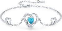 wholesale 925 Sterling Silver Blue Turquoise Heart Charm Anklet - Adjustable Size Valentines Day Gifts for Her-B01-Heart Turquoise Bracelet