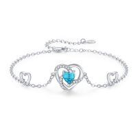 wholesale 925 Sterling Silver Blue Turquoise Heart Charm Anklet - Adjustable Size Valentines Day Gifts for Her-B01-Heart Turquoise Bracelet