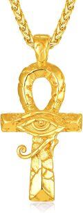 wholesale Gold 925 Sterling Silver Ankh Eye of Horus Pendant Necklace with 24k Gold Plated Wheat Chain-0-0