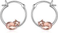 wholesale 925 Sterling Silver Rose Gold Fox Hoop Earrings for Women Girls - Adorable Animal  Set-B-fox