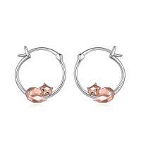 wholesale 925 Sterling Silver Rose Gold Fox Hoop Earrings for Women Girls - Adorable Animal  Set-B-fox