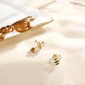 wholesale 14K Gold Opal Butterfly Black and White Striped Honeybee Stud Earrings-0-3
