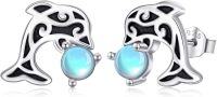 wholesale 925 Sterling Silver Blue Moonstone Dolphin Stud Earrings Gift for Women Girls-Dolphin Stud Earrings