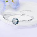 wholesale 925 Sterling Silver White Opal Moon and Star Bracelet, October Birthstone Crystal Bangle, Adjustable Women's Jewelry Gift-0-3