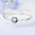 wholesale 925 Sterling Silver White Opal Moon and Star Bracelet, October Birthstone Crystal Bangle, Adjustable Women's Jewelry Gift-0-3