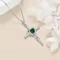 TOUPOP Sterling Silver Emerald Cross Pendant Necklace May Birthstone-0-3