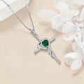 TOUPOP Sterling Silver Emerald Cross Pendant Necklace May Birthstone-0-3