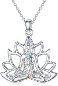 wholesale 925 Sterling Silver Celtic Mermaid Horseshoe Lotus Chakra Pendant Necklaces-7 Chakra