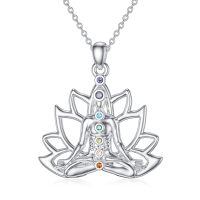 wholesale 925 Sterling Silver Lotus Chakra Yoga Necklace-7 Chakra