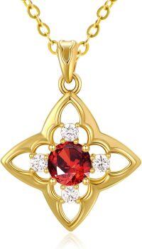wholesale 18K Gold Plated 925 Sterling Silver Natural Birthstone Four Leaf Clover Pendant Necklace for Women-01 Jan - Garnet
