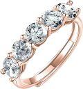 wholesale S925 Sterling Silver Moissanite 5-Stone Round Cut Eternity Band, 1.5ct D-VVS1, 18K Rose Gold Plated, Adjustable Size 8-10, Hypoallergenic-0-0