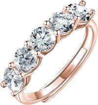 wholesale S925 Sterling Silver Moissanite 5-Stone Round Cut Eternity Band, 1.5ct D-VVS1, 18K Rose Gold Plated, Adjustable Size 8-10, Hypoallergenic-C-Rose Gold