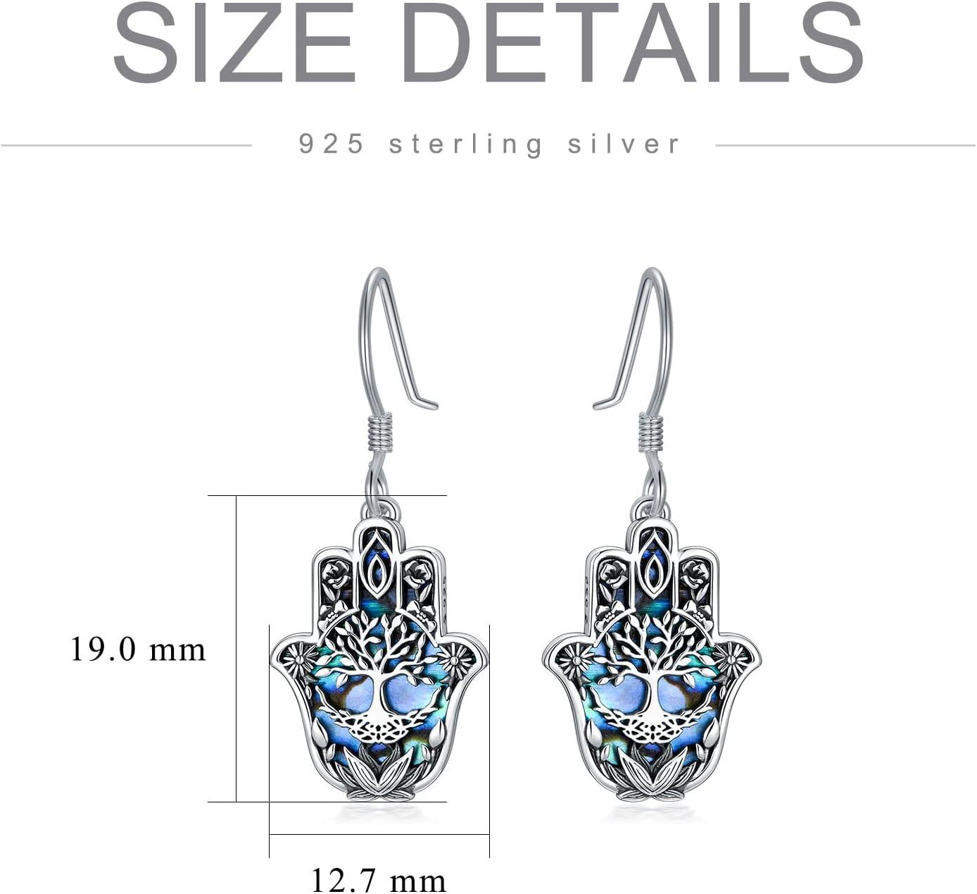 wholesale 925 Sterling Silver Tree of Life Hand Drop Earrings with Abalone Shell and Blue Enamel-0-3