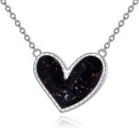 wholesale Sterling Silver Heart Necklace Dainty Love Pendant Jewelry for Women 18 -Black