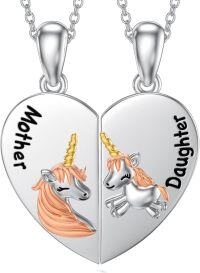 wholesale 925 Sterling Silver Unicorn Mother-Daughter Heart Pendant Necklaces-Matching necklace-Unicorn