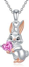 wholesale 925 Sterling Silver Bunny Pearl Pendant Necklace with Blue Crystal Ears and Chain for Women Girls  48cm Length-0-0