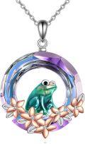 wholesale 925 Sterling Silver Purple Crystal Frog Flower Pendant Necklace-0-0