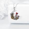 wholesale 925 Sterling Silver Red Enamel Mushroom & Sunflower Crescent Moon Charm Necklace for Women Girls Gifts-0-2
