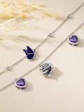 wholesale 925 Sterling Silver Purple Crystal Rose & Butterfly Charm Anklet for Women Girls  6-8 Adjustable Length-0-1