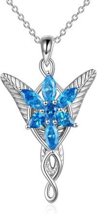 wholesale Sterling Silver Cubic Zirconia Arwen Evenstar Necklace for Women-blue-3