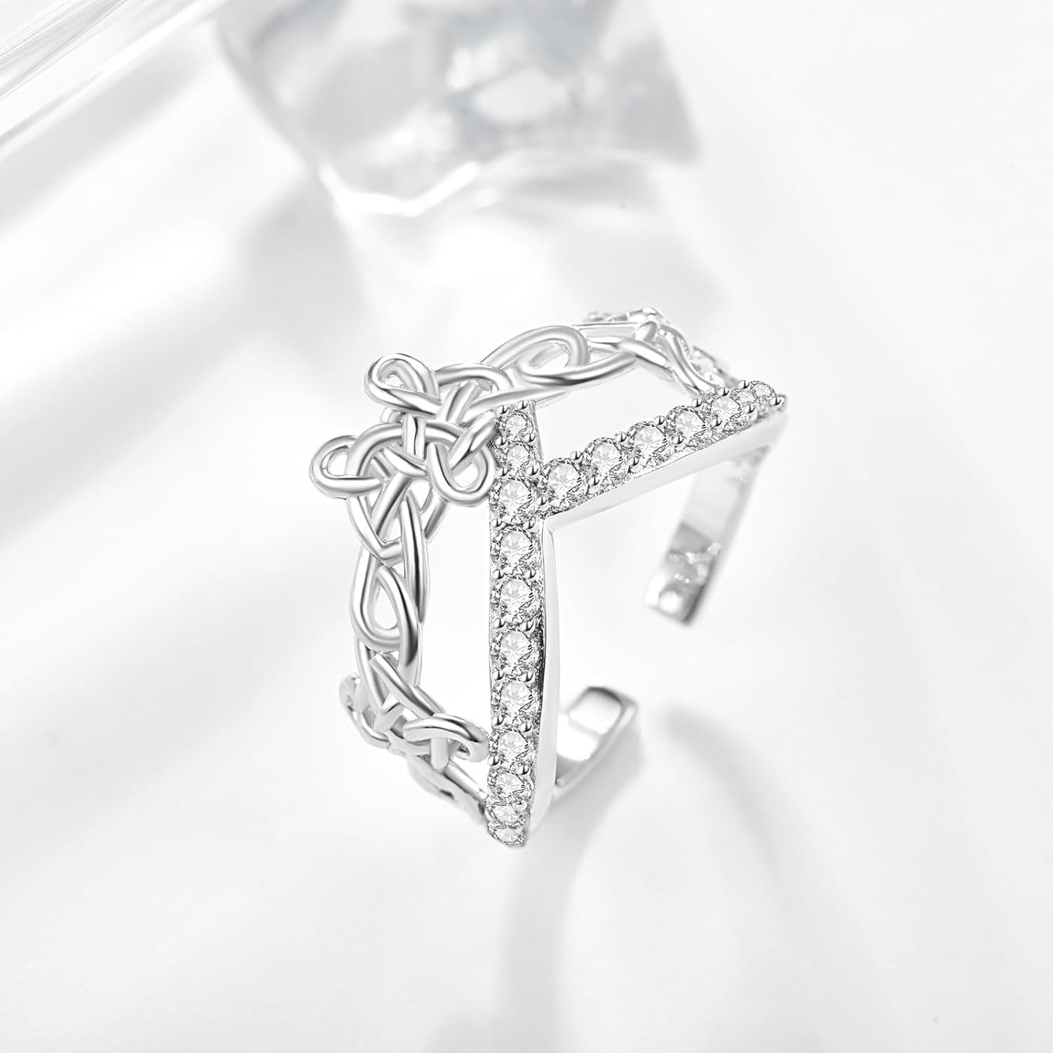 Sterling Silver Celtic Knot Rings Women Irish Adjustable Open Spiritual Jewelry Irish Gifts-0-2