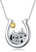 wholesale 925 Sterling Silver Horseshoe & Mountain Pendant Necklaces for Women Girls  48cm Chain Length-0-0