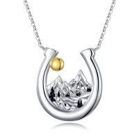 wholesale 925 Sterling Silver Horseshoe & Mountain Pendant Necklaces for Women Girls  48cm Chain Length-Horseshoe Mountain